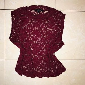 Maroon wine sleeveless lace blouse